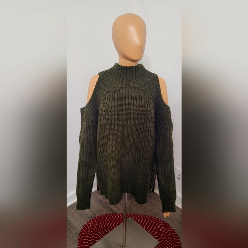 Choles Acrylic Hunter Green Off Shoulder Mock Neck Sweater L